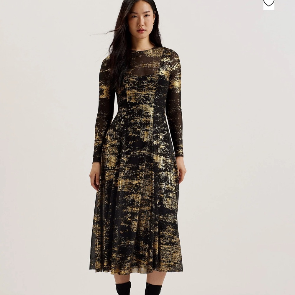 Ted Baker Black and Gold Long Sleeve Dress